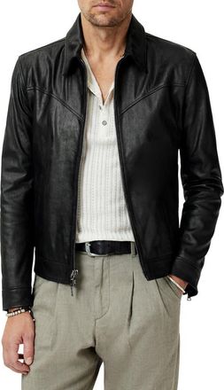 John Varvatos West Sheepskin Leather Zip-Up Moto Jacket in Black at Nordstrom, Size 50