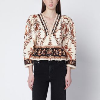 Farm Rio Sand Majestic Garden Lace blouse