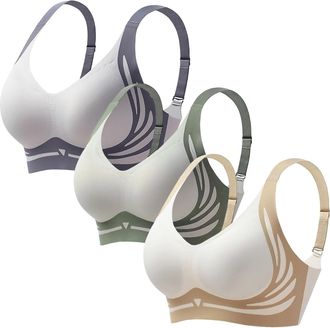 Generic 3 Pack Lifting Anti-Sagging Bra for Older Women Super Gather Wireless Push-Up Bras Comfortable Full Coverage Ladies V Neck Padded Non Wired Seamless T