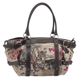 Ferragamo Convertible Belted Boston Fiera Printed Nylon With Leather Beige Nylon Handbag (Pre-Owned)