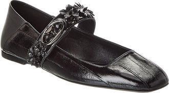 Valentino Floral Applique Leather Ballerina Flat