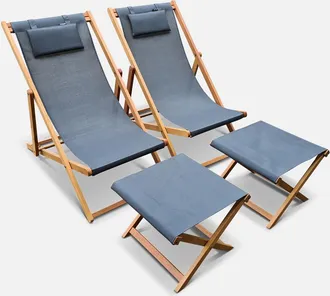Sweeek Hamaca Plegable Y Reposapi&eacute;s De Madera De Eucalipto, Set De 2