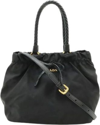 Prada Pre-owned Bucket Bags, female, Black, Size: ONE SIZE Pre-owned Nylon 2way Tote Bag