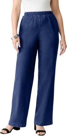 Roaman's Plus Size Comfort Stretch Wide Leg Jean in Dark Wash Sanded at Nordstrom, Size 24