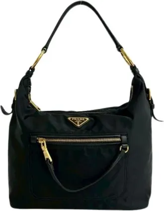 Prada Pre-owned Shoulder Bags, female, Black, Size: ONE SIZE Pre-owned Nylon Shoulder Bag