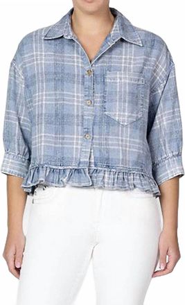 Miss Me Womens Denim Plaid Top In Blue