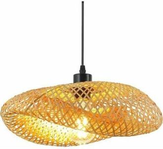 Infinite L&aacute;mpara De Techo Retro, L&aacute;mpara Colgante De Rat&aacute;n Con Sombrero De Bamb&uacute; De 40 Cm, L&aacute;mpara De Techo Tejida Para Ba&ntilde;o, E27, Iluminaci&oacute;n De Techo Creativ