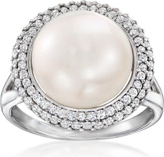 Ross-Simons 12-12.5mm Cultured Pearl and. White Topaz Ring in Sterling Silver