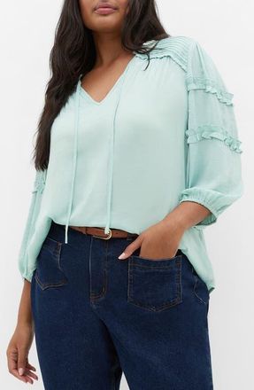City Chic Drama Queen Ruffle Top in Misty at Nordstrom, Size Xxxs