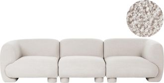 Beliani Sof&aacute; 3 Plazas De Boucl&eacute; Modular De Perfil Bajo Con Forma Curvada Estilo Org&aacute;nico Blanco Crema Mjalbi