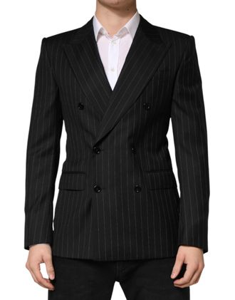 Dolce & Gabbana Mens Black Stripes Double Breasted 2button Blazer Virgin Wool Clothing