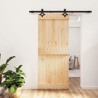 Berkfield Home Sliding Door with Hardware Set 85x210 cm Solid Wood Pine in Brown