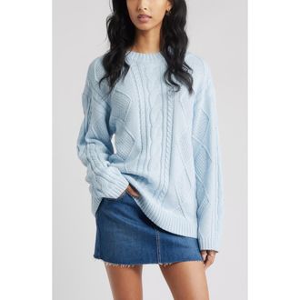 BP. Cabled Oversize Cotton Blend Crewneck Sweater in Blue Skyride at Nordstrom Rack, Size X-Small