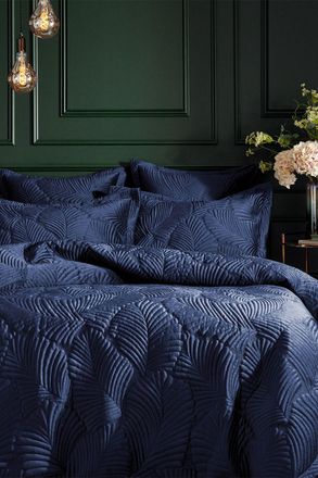 Riva Paoletti Palmeria Quilted Velvet Duvet Cover Set in Navy | Size: Super King