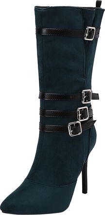 Generic Winter Womens Fashion Suede Over The Knee Boots with High Block Heel and Elegant Pleated Ankle Design for a Stylish Statement (Green, 6. 5)