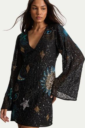 Warehouse Celestial Sequin Embellished Mini Dress in Black at Nordstrom, Size 6