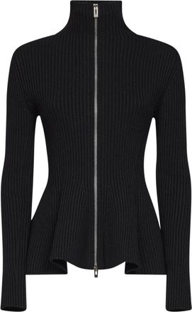 Alaia Ribbed Wool Peplum Cardigan - Dames - Vesten - Zwart - S - Wol - Truien & Vesten