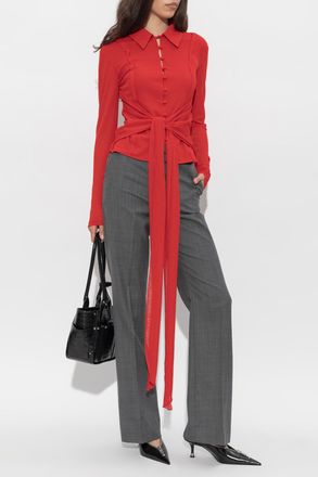 Ganni Cardigan With Decorative Tie, Womens, Red