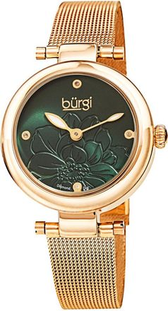 Bürgi Flower Marker Quartz Diamond Green Dial Ladies Watch BUR260YGN