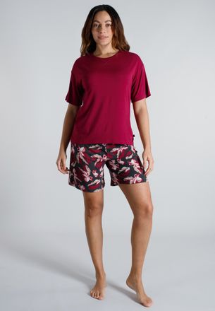 Tom Tailor Shorty TOM TAILOR, Damen, Gr. 36, rot, mittel, allover, Single Jersey, Obermaterial: 95% Viskose, 5% Elasthan, bequem kurz, Rundhals, Homewear-Sets Sh