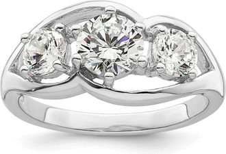 Diamond2Deal Sterling Silver Rhodium-plated Three Stone Twist Cubic Zirconia Ring