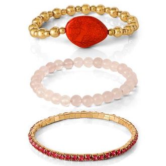 Jessica Simpson 3-Piece Beaded Stretch Bracelet Set in Gold, Red at Nordstrom