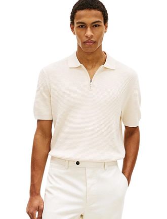 Tommy Hilfiger Poloshirt creme Tommy Hilfiger textuur rits