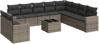 vidaXL Set De Sof&aacute;s De Jard&iacute;n 11 Pzas Y Cojines Rat&aacute;n Sint&eacute;tico Gris Vidaxl