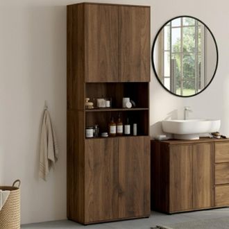 IDMarket Mueble De Ba&ntilde;o Tomi De 4 Puertas Y 2 Nichos Efecto Nogal