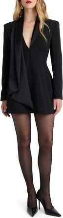 Bardot Sonia Pleated Shawl Collar Long Sleeve Minidress in Black at Nordstrom, Size 10