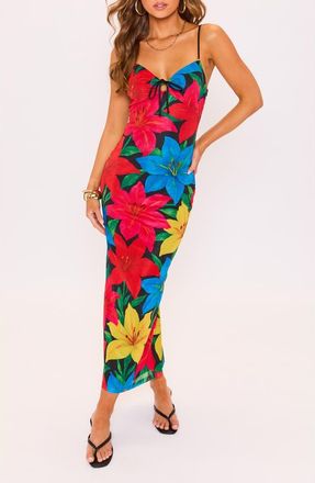 VICI Collection Radiant Floral Body-Con Midi Dress in Red/Blue/Black Multi at Nordstrom, Size X-Small