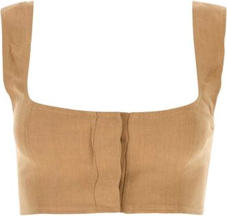 Le Kasha Jirja Crop Top - Dames - Tops zonder mouwen - Bruin - XS - Linnen - Tops