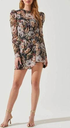 Astr Cindy Dress In Navy Taupe Floral