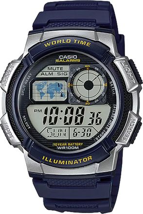 Casio Mens World Time Blue Resin Digital Watch - AE-1000W-2AVCF