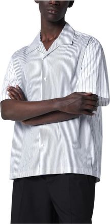 Jil Sander Lichtgewicht Katoenen Shirt - Heren - Korte mouwen Overhemden - Blauw - L - Katoen - Overhemden