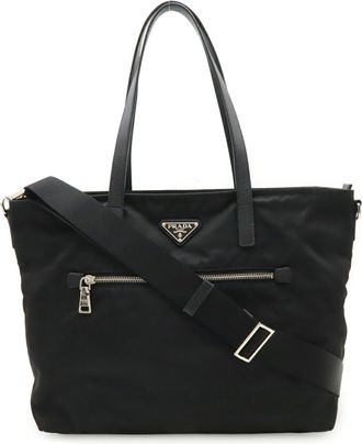 Prada Black Nero Nylon Leather Shoulder Bag Tote Bag (Pre-Owned)