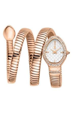 Just Cavalli Snake Wraparound Bracelet Watch, 20mm x 34.5mm in Rose Gold at Nordstrom Rack