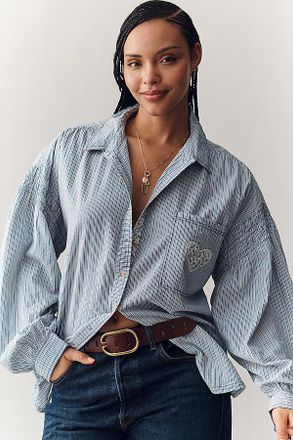 Pilcro Mix-Print Long-Sleeve Buttondown Shirt