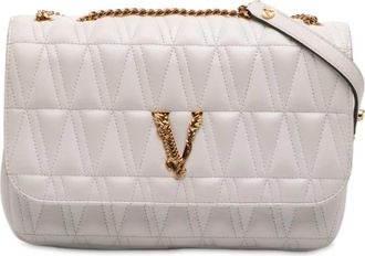 Versace Pre-owned Shoulder Bags, female, White, Size: ONE SIZE Pre-owned Quilted Leather Bag