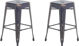 Beliani Beliani - Set of 2 Modern Dining Living Room Steel Bar Stools 60 cm Black Gold Cabrillo