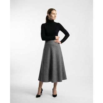 Brunello Cucinelli Medium Grey Virgin Wool Midi Skirt, Brand Size 38 (US Size 4)