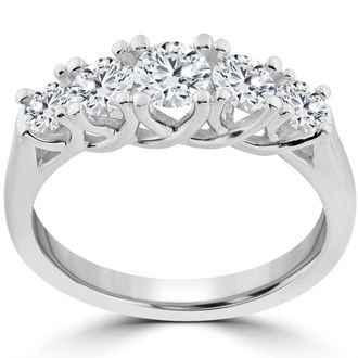 Pompeii3 1 Ct 5-Stone Graduated Real Round Diamond Wedding Engagement Ring 14K White Gold Size Selectable