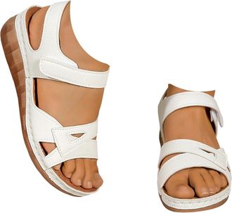 Generic Orthopedic Sandals Women Plantar Fasciitis Clearance Comfort Wedge Sandal Casual Summer Open Toe Ankle Strap Sandal Wide Fit Cushion Walk Leather Sand