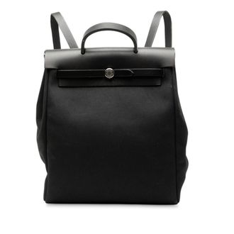 Herm&egrave;s Black Toile Officier Leather Backpack (Pre-Owned)
