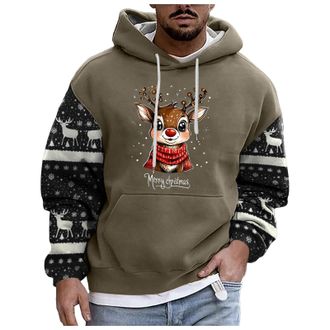 Generic Mens Hoodie Christmas Costume 3D Printed Reindeer Long Sleeve Jumper Christmas Hoodies for Men Ugly Xmas Jumper Sweaters Pullover Xmas Sweatshirt Jump