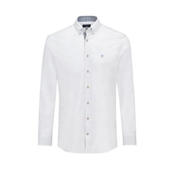 Hackett Overhemden, Heren, Wit, L, Leer, Slim Fit Melange Shirt
