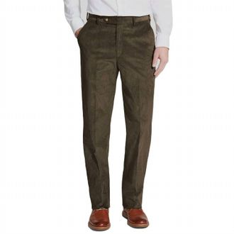 Berle Mens 8 Wale Luxury Italian Corduroy Pant - Hampton Plain Front In Olive