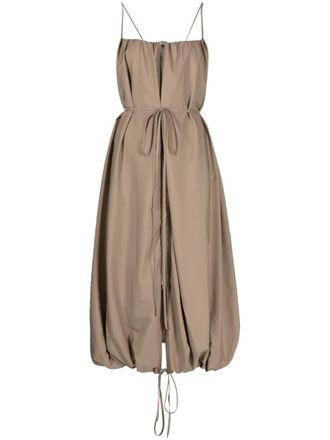 GOEN.J zip-embellished ballon taffeta dress - women - Polyester/Nylon/Polyester/Nylon - M - Brown