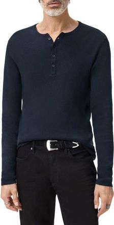 John Varvatos Javis Organic Cotton & Cashmere Rib Henley in Navy at Nordstrom, Size Large