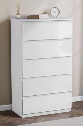 Home Discount Vida Designs Glinton HIGH GLOSS 5 Drawer Chest of Drawers Storage Bedroom Furniture in White